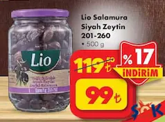 LİO SALAMURA SİYAH ZEYTİN 201-260 500 G